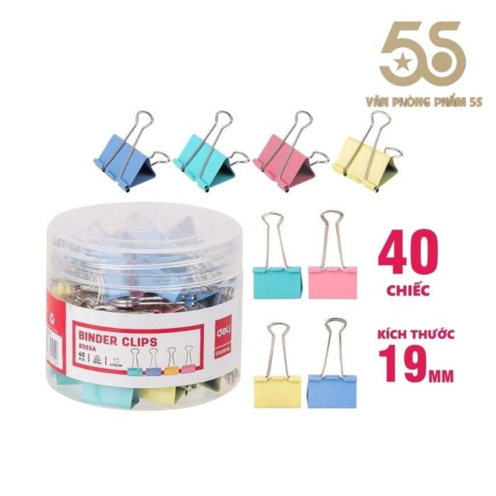 Kẹp Bướm Màu 19mm Deli - Hộp 40 Cái